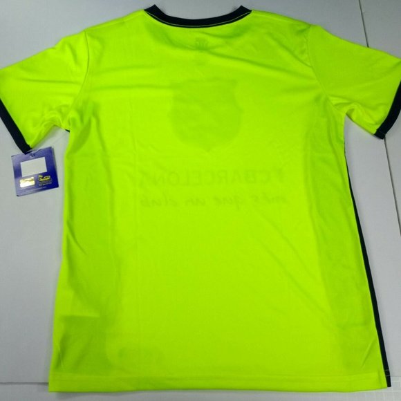 FC Barcelona Youth (LG) Licensed Soccer Jersey Neon Yellow and Navy Blue NWT - Picture 4 of 7